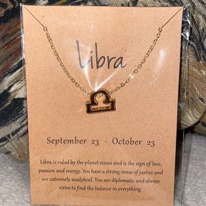 Libra Zodiac Sign Necklace, Gold, 16” Chain